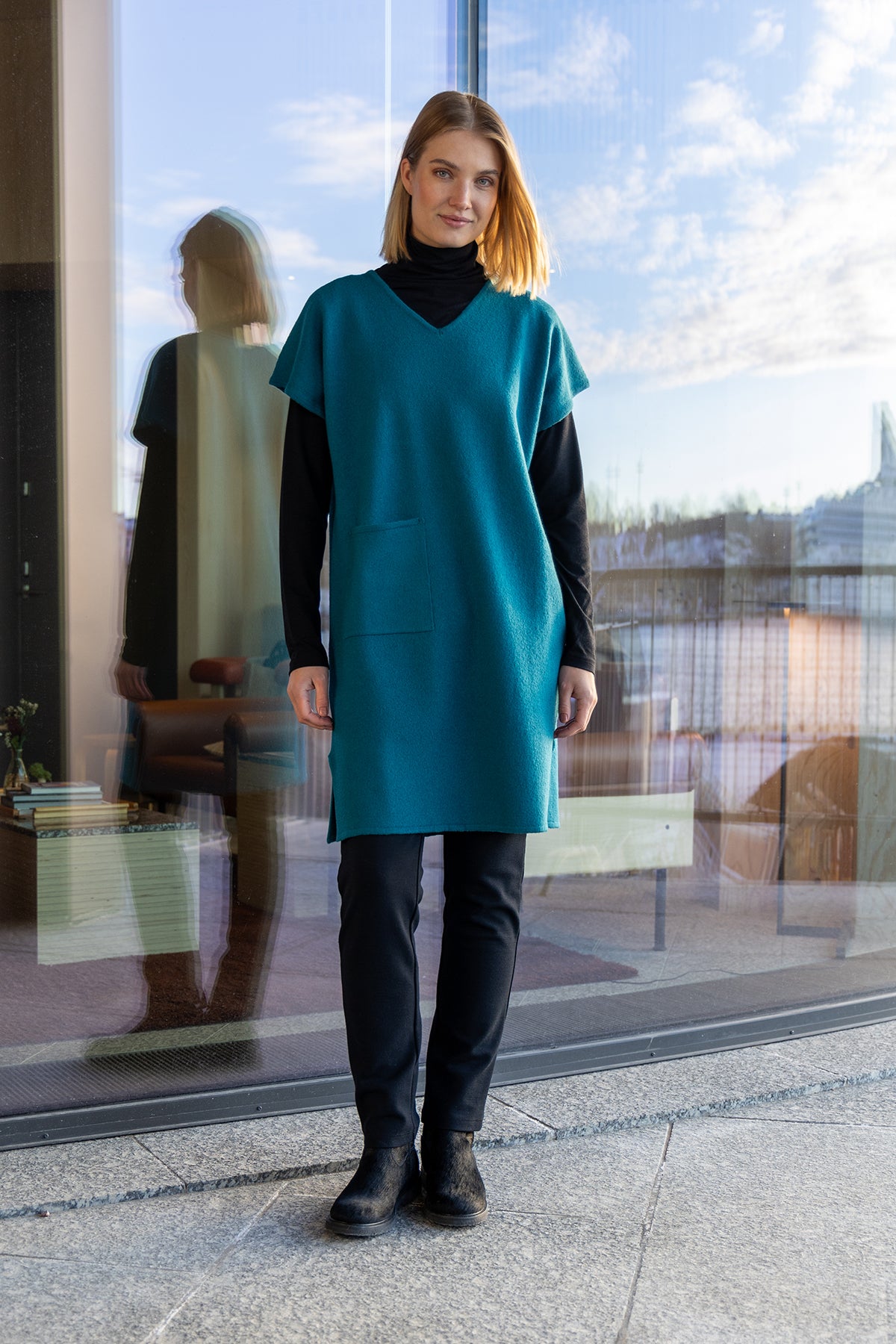 KEFEUS knitted dress petrol green